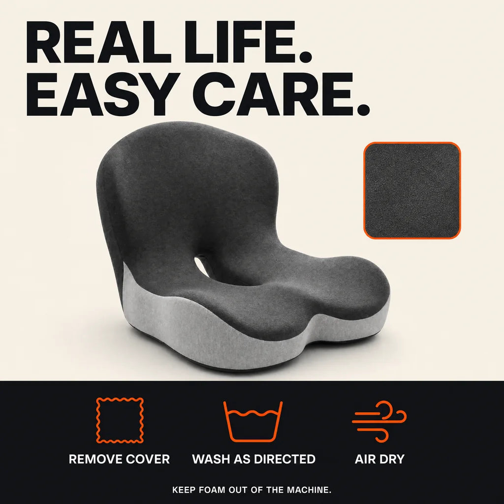 Product-and-fabric care infographic with cover-only washing instructions.